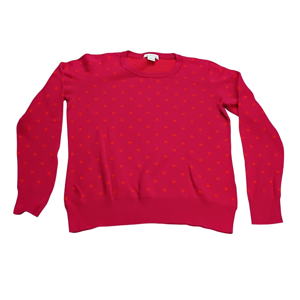 Liz Claiborne Sweater Womens Large Pink Orange Polka Dot Cotton Knit
